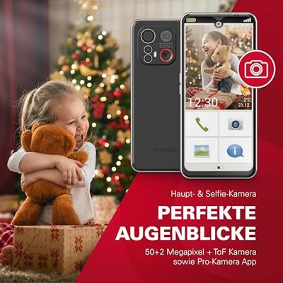 emporia SMART.6, mobiele telefoon voor senioren, 5G volt, smartphone zonder abonnement, mobiele telefoon met noodoproepknop, 6,58 inch display, Android 13, 50 MP-camera, zwart