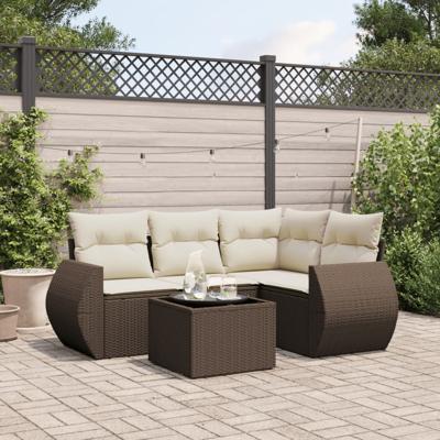 4-delige Loungeset met kussens poly rattan bruin