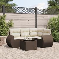 4-delige Loungeset met kussens poly rattan bruin - thumbnail