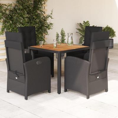 5-delige Tuinset met kussens poly rattan zwart