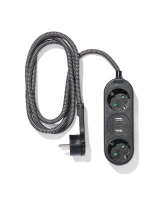 HEMA Stekkerdoos 2-voudig met USB 1.5m zwart