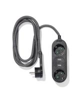 HEMA Stekkerdoos 2-voudig met USB 1.5m zwart - thumbnail