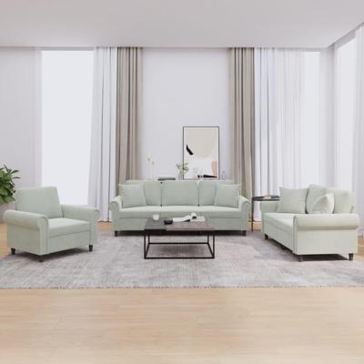 3-delige Loungeset met kussens fluweel lichtgrijs