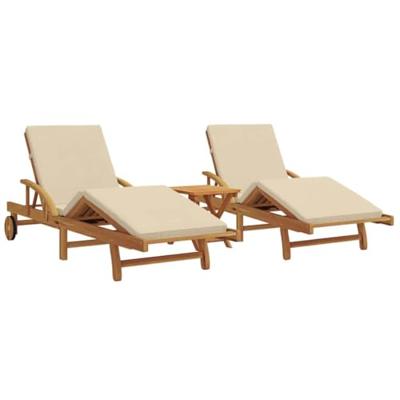 Ligstoel 3 pcs Beige Massief Acaciahout