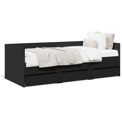 Slaapbank met lades zonder matras 90x200 cm zwart