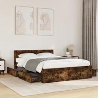 Bedframe met hoofdeinde bewerkt hout gerookt eiken 140x200 cm - thumbnail
