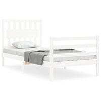 Bedframe met hoofdbord massief hout wit - thumbnail