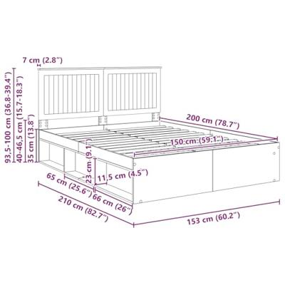 Bedframe met hoofdeinde Zwart 150 x 200 cm Massief grenenhout