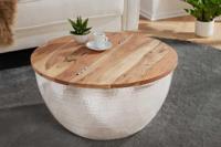 Ronde salontafel ORIENT STORAGE 60cm zilver acaciahout met opbergruimte handgemaakt gehamerd - 40109 - thumbnail