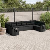 10-delige Loungeset met kussens poly rattan zwart - thumbnail