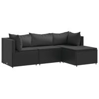 4-delige Loungeset met kussens poly rattan zwart - thumbnail