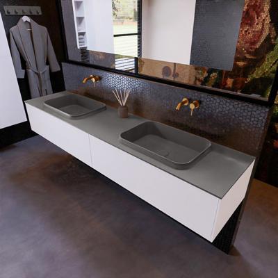 Badkamermeubelset Mondiaz Erin 200 cm met 2 Lades met RIDGE Wastafel Dubbel Dark grey Zonder Kraangaten Greeploos Mat Carrara