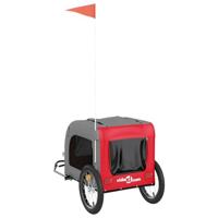 Hondenfietstrailer oxford stof en ijzer rood en grijs - thumbnail