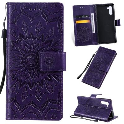 Gedrukt afdrukken zonnebloem patroon horizontale Flip PU lederen case voor Galaxy Note 10 met houder & kaartsleuven & portemonnee & Lanyard (paars)