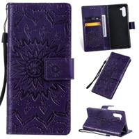 Gedrukt afdrukken zonnebloem patroon horizontale Flip PU lederen case voor Galaxy Note 10 met houder & kaartsleuven & portemonnee & Lanyard (paars) - thumbnail