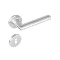 Deurkruk 1283 Girona op rond rozet staal met 7mm nok met sleutelgat plaatjes RVS - thumbnail