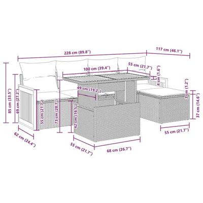 6-delige Loungeset met kussens poly rattan acacia zwart - thumbnail