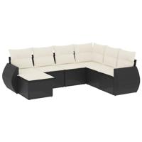 7-delige Loungeset met kussens poly rattan zwart - thumbnail