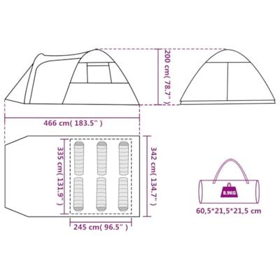Tent 6-persoons 466x342x200 cm 185T taft grijs en oranje Tent 6-persoons 466x342x200 cm 185T taft grijs en oranje