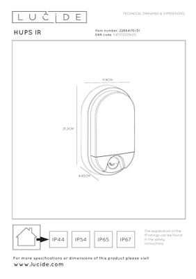 Lucide HUPS IR - Wandlamp Binnen/Buiten - LED - 1x10W 3000K - IP54 - Beweging & dag/nacht sensor - Wit