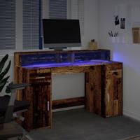 Bureau met LED-verlichting 140x55x91 cm bewerkt hout oud hout - thumbnail