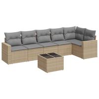 7-delige Loungeset met kussens poly rattan beige - thumbnail