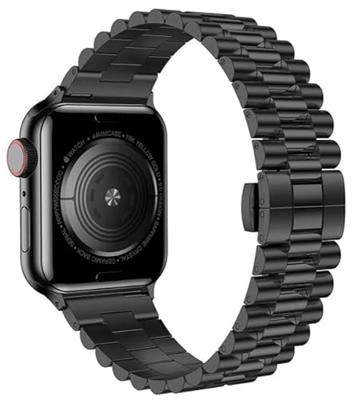 By Qubix - Metalen schakelband - Zwart - Compatible met Apple watch 44mm / 45mm / 46mm / 49mm - Compatible Apple watch bandjes