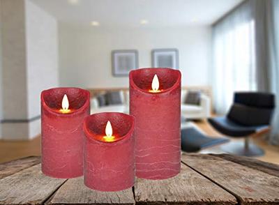 B.o.t. kaars wax rustiek bewegende vlam 7.5x12.5cm bordeaux 3xaaa/timer - Annas collection