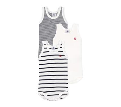 Set van 3 mouwloze rompertjes in biokatoen PETIT BATEAU wit