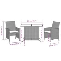 3-delige Bistroset met kussens poly rattan grijs - thumbnail
