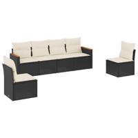 7-delige Loungeset met kussens poly rattan zwart - thumbnail