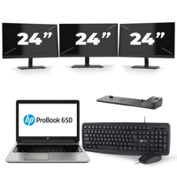 HP ProBook 650 G3 - Intel Core i5-7e Generatie - 15 inch - 8GB RAM - 256GB SSD - Windows 11 + 3x 24 inch Monitor - thumbnail