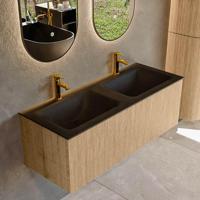 Mondiaz KURVE 120 cm Onderkast Greeploos 1 Lade Zonder Deuren Oak, Wastafel Solid Surface Dubbel Urban 2 Kraangaten Zonder Spiegel (KRVCLO1201L0D2KD-Oak/Urb) - thumbnail