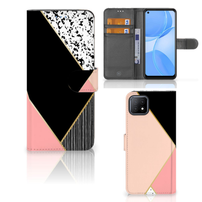 OPPO A73 5G | Book Case | Zwart Roze Vormen