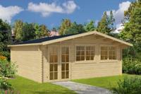 Tuindeco Tova Blokhut 595x500 cm + luifel 75 cm 44 mm vuren blank- Zadeldak- Onbehandeld vurenhout- Tuindeco - thumbnail