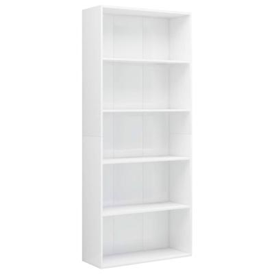 vidaXL Boekenkast met 5 schappen 80x30x189 cm spaanplaat hoogglans wit