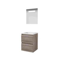 Basic-Line Premium 46 Badkamermeubelset - 50 x 46 cm - Greeploos - 2 Lades - Acryl Wastafel - 1 Kraangat - Spiegelkast met LED Verlichting - Scotch Oak - thumbnail
