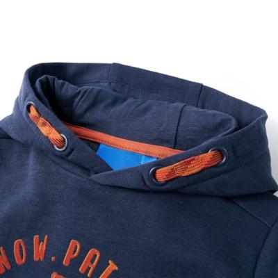 Kindertrui met capuchon 128 gemleerd marineblauw en oranje - thumbnail