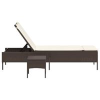 Ligbed met tafel en kussen poly rattan bruin - thumbnail