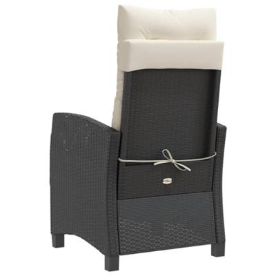 Tuinstoelen 2 st verstelbaar met kussens poly rattan zwart - thumbnail