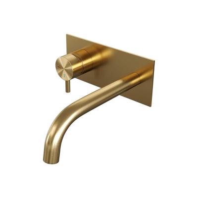 Brauer Gold Edition Inbouw Wastafelmengkraan met Gebogen Uitloop en Afdekplaat Model B2 Goud Geborsteld PVD