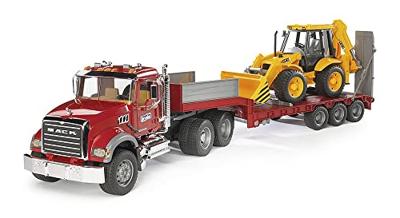 Bruder Mack Granite wagen + dieplader + JCB 4CX baggerlader
