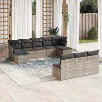 10-delige Loungeset met kussens poly rattan grijs - thumbnail