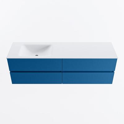 MONDIAZ VICA 160cm badmeubel onderkast Jeans 4 lades. Wastafel CLOUD links zonder kraangat, kleur Talc.