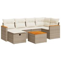 6-delige Loungeset met kussens poly rattan beige - thumbnail