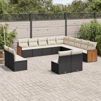 13-delige Loungeset met kussens poly rattan zwart - thumbnail