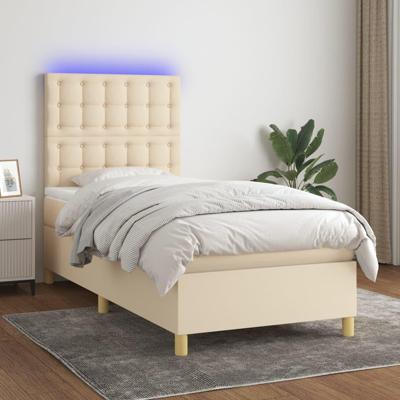 Boxspring met matras en LED stof crèmekleurig 90x190 cm