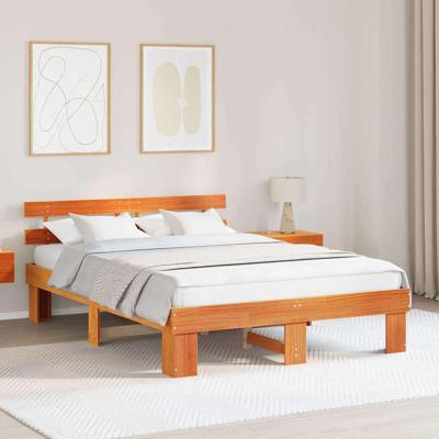 Bedframe met hoofdeinde Bruin 140 x 200 cm Massief grenenhout