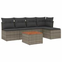 6-delige Loungeset met kussens poly rattan grijs - thumbnail