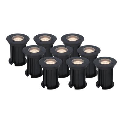 Set van 9 Maisy LED Grondspots Rond - Dimbaar - GU10 - 2700K warm wit - 4 Watt 345 lumen - Rond - Ø12cm - Tuinspot - Oprit - Zwart - IP67 waterdicht Set van 9 Maisy LED Grondspots Rond - Dimbaar - GU10 - 2700K warm wit - 4 Watt 345 lumen - Rond - Ø12cm - Tuinspot - Oprit - Zwart - IP67 waterdicht